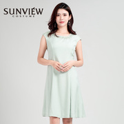 SUNVIEW/尚约醋酯纤维盖袖H版型连衣裙浅绿色女装夏季2023年