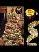 圣诞丝带灯串彩灯圣诞节装饰品圣诞树配饰装饰挂件，烫金双层彩带