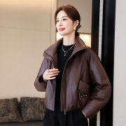 真皮羽绒服女绵羊皮2024冬新款小个子立领年轻面包服海宁皮衣外套