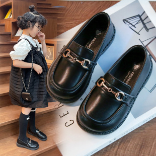 女童皮鞋2024春秋时尚韩版黑色，儿童乐福鞋，防滑耐磨洋气公主鞋