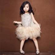 韩版女童蓬蓬网纱裙夏季小女孩礼服裙蛋糕裙蕾丝宝宝裙子表演