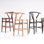 北欧简约现代y吧台椅实木叉骨，纸绳吧椅咖啡厅餐椅，扶手靠背高椅子(高椅子)