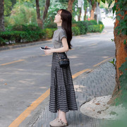 韩系复古格子半身裙女小个子2024夏季高腰设计感A字裙蛋糕裙
