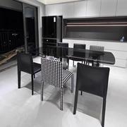 意式轻奢餐椅现代简约黑白配餐椅设计感马鞍皮极简高端餐桌椅&nbs