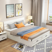 现代简约侧开储物床抽屉高箱床收纳板式床1.8米双人床婚床榻榻米