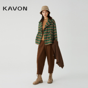 Kavon/卡汶复古酷飒青春活力绿咖格纹易搭显高瘦羊毛纺纱色织外套