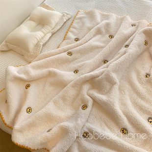 韩国ins婴儿毛毯秋冬可爱笑脸，超软宝宝盖毯双层加厚幼儿园小被子
