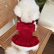 宠物衣服秋冬红色蝴蝶结裙子，礼服泰迪比熊狗狗猫咪圣诞新年服