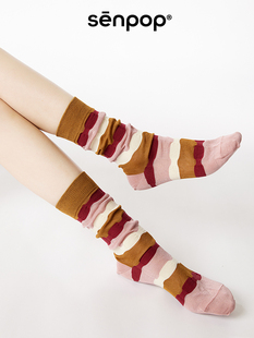 上森彩色条纹袜子秋冬保暖个性，中筒袜乐福，鞋堆堆袜长筒丝袜女短袜