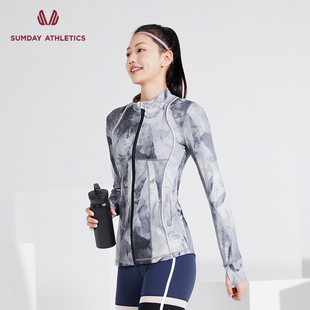 Sumday运动上衣女健身长袖复古灰色条纹跑步紧身运动外套时休闲