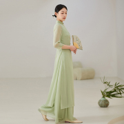 改良旗袍女2024新中式高贵夏季女装两件套国风连衣裙禅意茶服