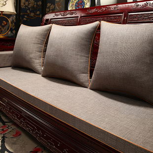 新中式沙发坐垫红木家具沙发垫，棉麻布艺实木罗汉床五件套座垫定制