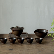玩物志日式粗陶盖碗，茶具套装古朴侘寂风盖碗，茶器工夫茶茶具盒装