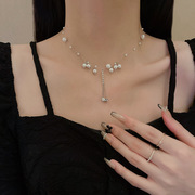 气质简约珍珠项链女ins潮个性锆石锁骨链，设计感轻奢潮仙流苏吊坠
