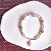 「白日梦」原创天然淡水紫珍珠，银手链
