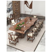 实木茶桌大板茶桌椅组合一桌五椅新中式茶台办公室，禅意原木泡茶桌
