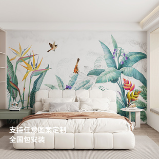德尔菲诺无缝墙布现代简约墙纸卧室客厅电视背景墙定制花鸟壁画