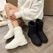 香港羽绒雪地靴女冬季加绒加厚短靴防滑保暖棉鞋厚底羊皮毛一体靴