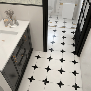 法式复古黑白小花砖卫生间浴室，瓷砖花片厨房阳台，防滑地砖300*300