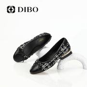 dibo碲铂商场同款圆头拼色蝴蝶结，平跟单鞋女通勤浅口小皮鞋女