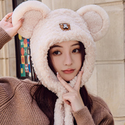 冬天保暖帽子女韩版甜美百搭毛绒帽可爱小熊耳朵，逛街加绒加厚御寒