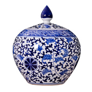 景德镇陶瓷器普洱茶叶罐带盖密封罐，中式客厅青花瓷装饰品摆件大号
