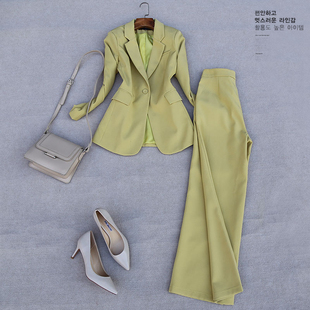 韩版春秋柠檬黄小西装女休闲时尚套装小众时髦炸街两件套