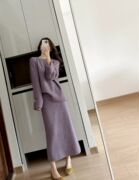小香风紫色针织套装，裙女2023名媛气质，高级感小洋装毛衣两件套
