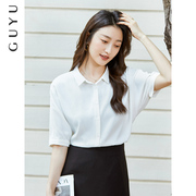雪纺衬衫女短袖韩版夏季薄款中袖上衣正装白色，衬衣职业气质工作服