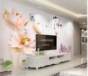 3D立体浮雕荷花家和富贵壁纸新中式大厅沙发电视背景墙装饰墙壁布