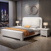 福春然胡桃木实木床白色简约现代中式储物高端真皮软包双人婚床