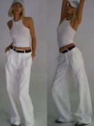 elsahosk同款白色工字背心，白色休闲裤女裤子，2024年女装套装女