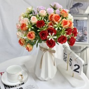 仿真5叉春色小玫瑰假花居家客厅ins风餐桌摆件装饰绢布花