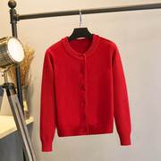 开衫外套女针织，秋冬季加厚韩版2022红色短款百搭加绒毛衣宽松