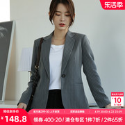 奈格薇儿小个子灰色西装外套女2023韩版气质百搭修身显瘦条纹西服