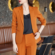 气质高端橘色西装外套女春季时尚职业套装修身显瘦小西服
