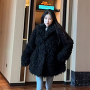 2022冬季黑色羊羔毛外套(毛，外套)女高级感羊卷毛小个子加厚仿皮草外套