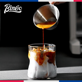 Bincoo竖纹玻璃咖啡杯高级感冰美式拿铁杯意式浓缩咖啡拉花杯子