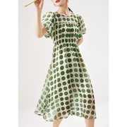 法式复古波点美 清爽抹茶绿波点显白 泡泡袖气质连衣裙