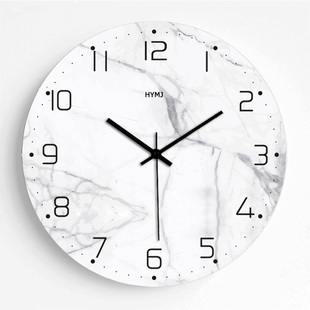 现代简约仿大理石钟表客厅挂钟创意北欧静音个性卧室装饰时钟
