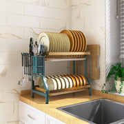 桌面多层碗碟架带接水盘厨房，碗筷收纳置物架，多功能家用碗架沥