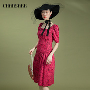 香莎chansarr优雅气质，印花短袖连衣裙，减龄活力舒适柔软中裙