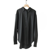 北欧小众出口单春季精纺羊毛高质感(高质感)黑色衬衫宽松显瘦长袖衬衣