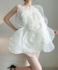 白色立体玫瑰花氛围感生日聚会晚宴礼服高级感单肩包臀显瘦连衣裙