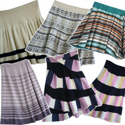日本制古着vintage复古百褶撞色针织毛线伞裙半身裙短裙孤品