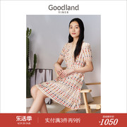 goodland美地女装，夏季时尚优雅法式质感蕾丝收腰连衣裙