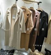 韩国秋冬羊绒大衣女装大口袋修身中长款毛衣外套纯色加厚针织开衫