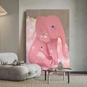 网红粉色大象少女儿童房纯手绘油画大芬村客厅装饰画玄关小众艺术