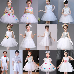 六一儿童演出服小学生女童，白色蓬蓬纱裙公主，裙幼儿园合唱表演服装