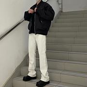 xiebro春夏高街纯白色cleanfit牛仔微喇叭，高弹力(高弹力)堆积感微喇长裤